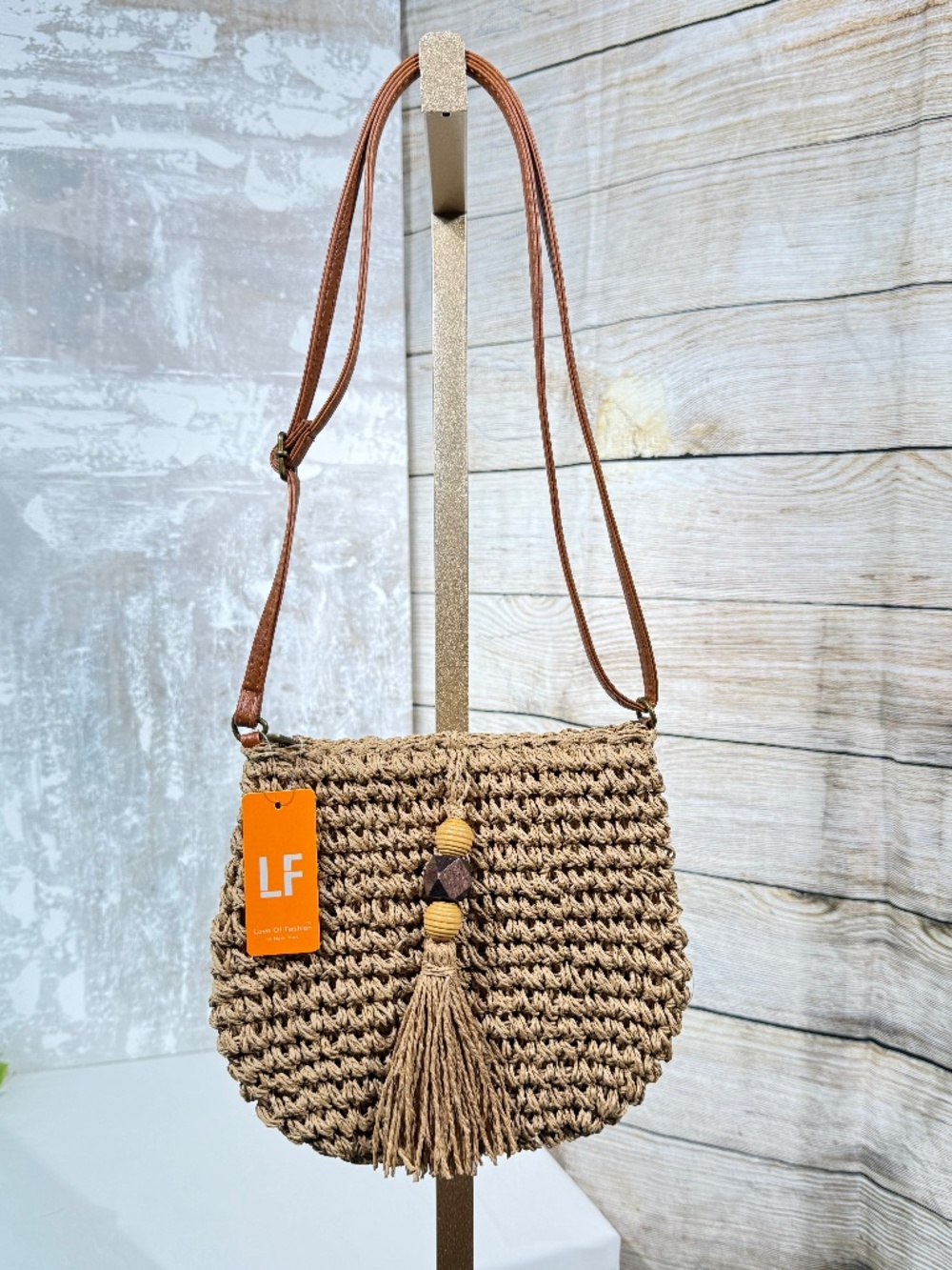 LF Love Of Fashion NWT Woven Straw Crossbody Bag Tassel Boho Purse Natural